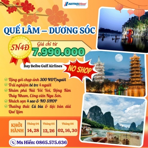 HÀ NỘI – QUẾ LÂM – DƯƠNG SÓC NO SHOPPING- NO VISA